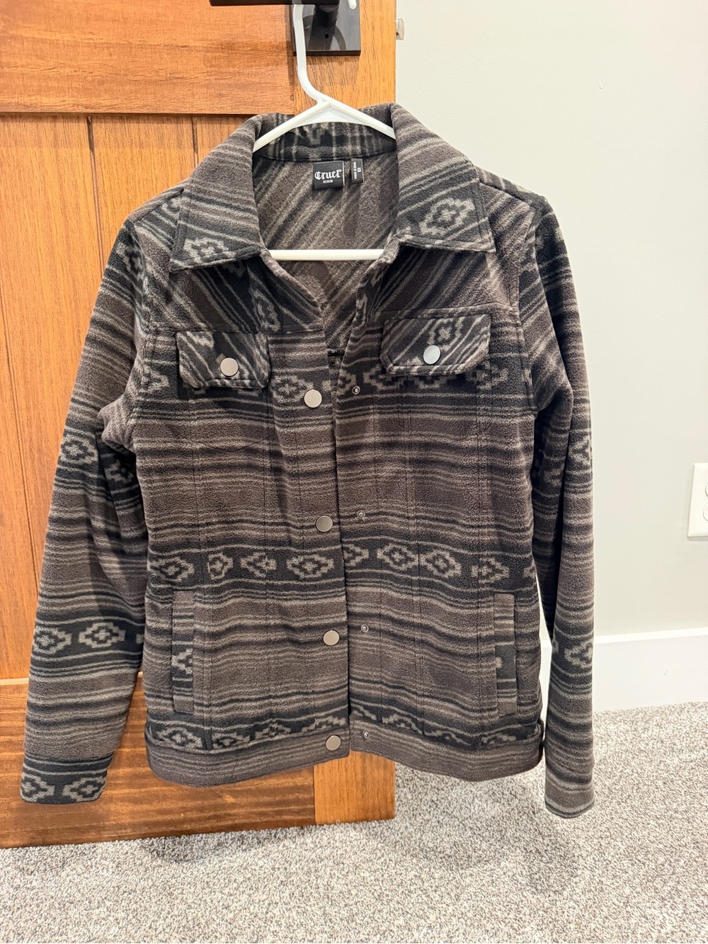 Cruel Denim Women's Black & Gray Patterned Snap-Front Fleece Jacket Size XS